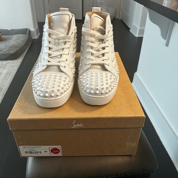 All white Christian Louboutin Louis flat calf/spikes in excellent condition. - Picture 4 of 5
